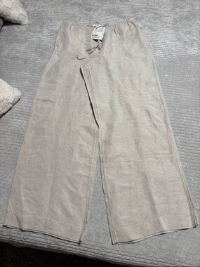 NWT H&M Light Beige Wide-Leg Linen-Blend Pants